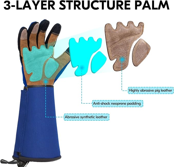 Vgo... Gardening Gloves Unisex,Safety Work Gloves,Long Sleeves Gauntlet,Puncture Proof,Touchscreen(Size S,Blue,SL7496)