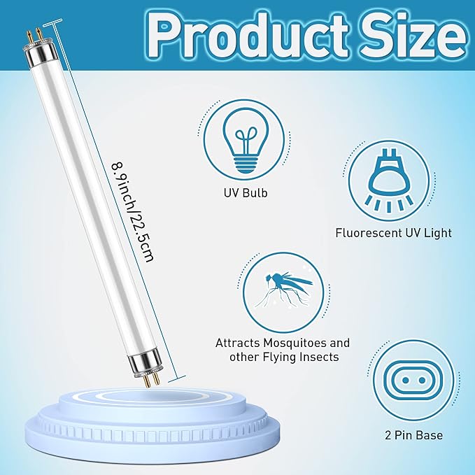 Bulbs Replacement for 32050, T5 6W UV Bulbs for Outdoor Insect Trap, Compatible with DT2000XLP DT2000XL DT3012, Mosquito and Flying Insect Trap Replacement UV Bulb(6)