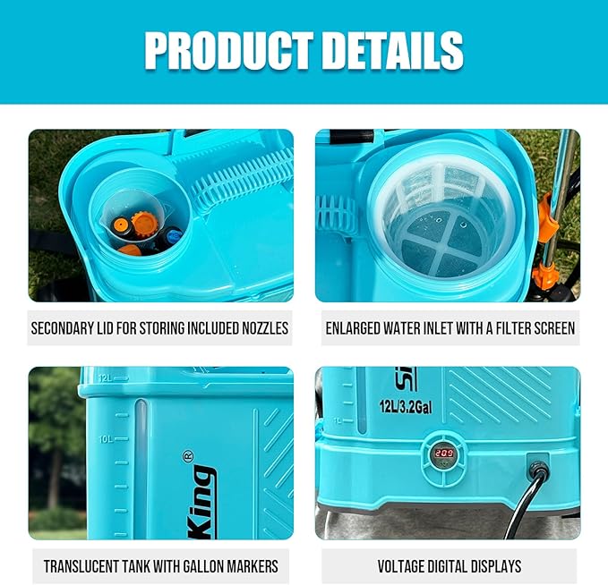 Battery Powered Backpack Sprayer 3.2 Gallon, 0-80 PSI Adjustable Pressure Sprayer Compatible with 18V Battery, Electric Sprayer with Wand, 5 Nozzles, 2.0Ah Battery&Charger Included