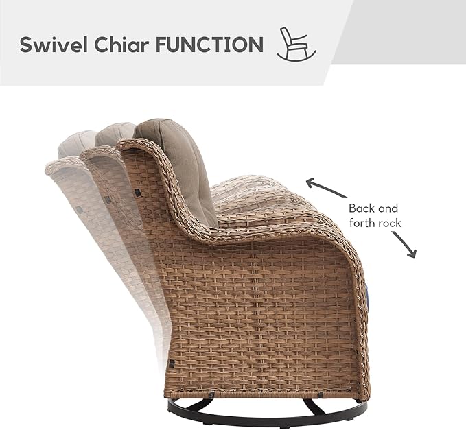 4 Piece Patio Furniture-All-Weather PE Wicker Outdoor Patio Furniture with Swivel Rocker Chairs,Outdoor Couch, Set with Coffee Table