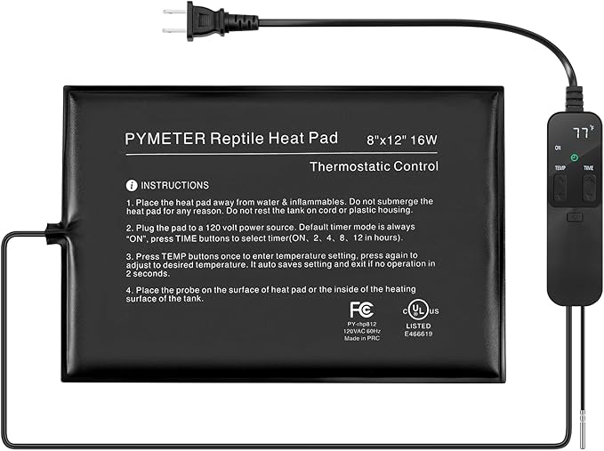Reptile Heating Pad with PID Thermostat & Timer 8"x12" Terrarium Under Tank Heater for Hermit Crab/Snake/Turtle/Lizard/Frog/Spider, and Other Reptiles