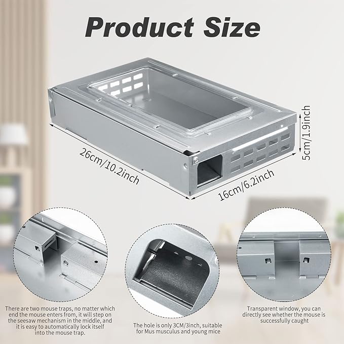 Qualirey 8 Pack Multi Catch Mice Trap Clear Top Humanized Mouse Trap Rodent for Indoor Outdoor Rat Control Pet and Security (Silver)