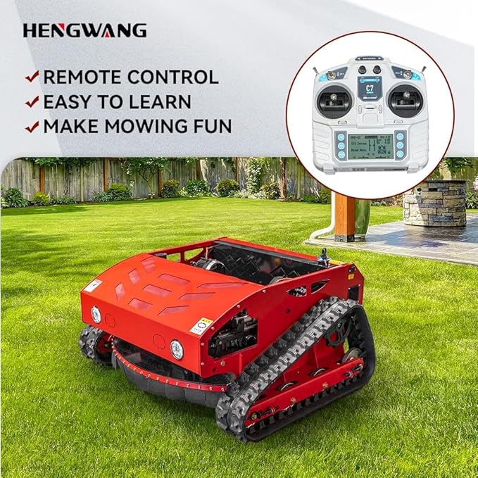 Lawn Mower, Remote Control Lawn, Small Crawler Oil-Electric Hybrid Four-Wheel Drive Lawn Mowing and Weed Whacker, All Terrain Grass Cutter Yard Mower, 50° Climbing (SKD-452-80L)