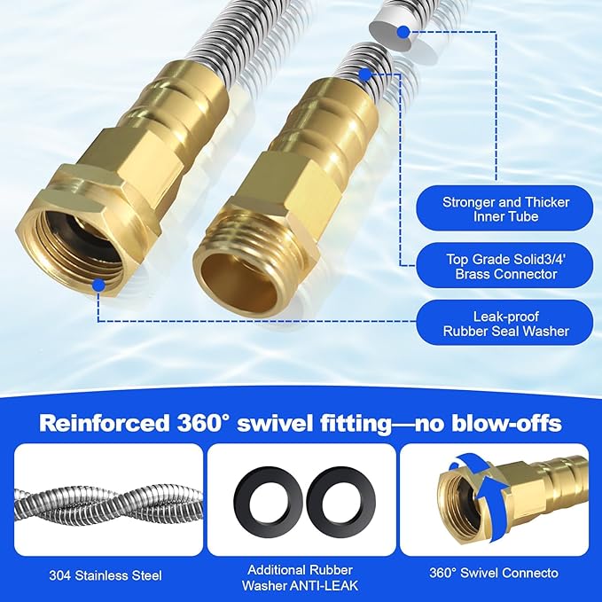 Metal Garden Hose 150 ft – 304 Stainless Steel Water Hose with Nozzle Sprayer, Garden Hoses Flexible, Lightweight, No Kink, Heavy Duty for Outdoor (150 ft)