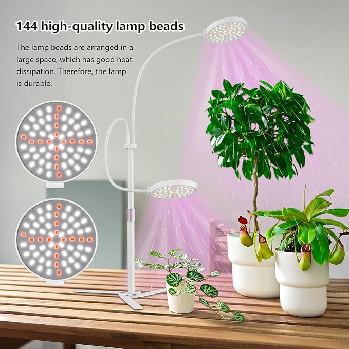 Super-Energy Tabletop LED Grow Lights 9.8"-32"Height Adjustable for Indoor Small/Medium Plants 6000K Full Spectrum with 3 Dimmable Model, Auto On Off Timing 3 9 12Hrs, 5 Brightness(Puck White)