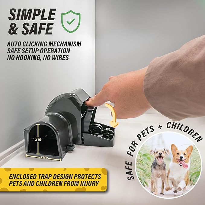 Rat and Chipmunk Traps. Prevents Accidental Triggering with Dual Tunneled Design. Covered Snap Traps for Humane Kill, Reusable, Pest Control for Rats, Indoor & Outdoor Use. 2 Pack