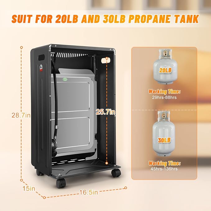 Patio Propane Heater, 18,000 BTU Portable Gas Infrared Heaters for Outdoor Use, Suitable for 20lb 30lb Propane