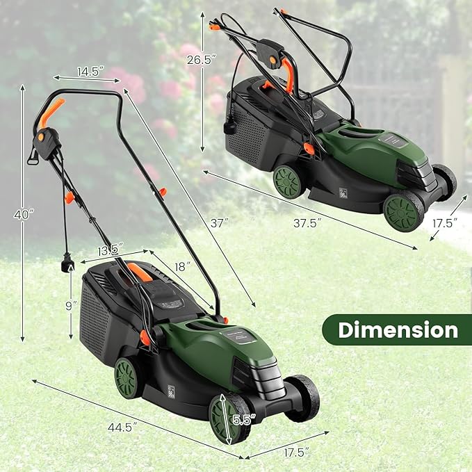 Goplus Lawn Mower, Electric Lawn Mowers with Grass Collection Box, 12 AMP Motor, 14" Cutting Deck, 3 Adjustable Cutting Positions, Walk-Behind Small Corded Lawnmower for Garden Farm Yard