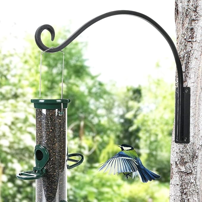 Heavy Duty Plant Hanger Bracket (16"/Black) Outdoor Hand-Forged Hanging Plant Bracket Durable and Stable Bird Feeder Hanger