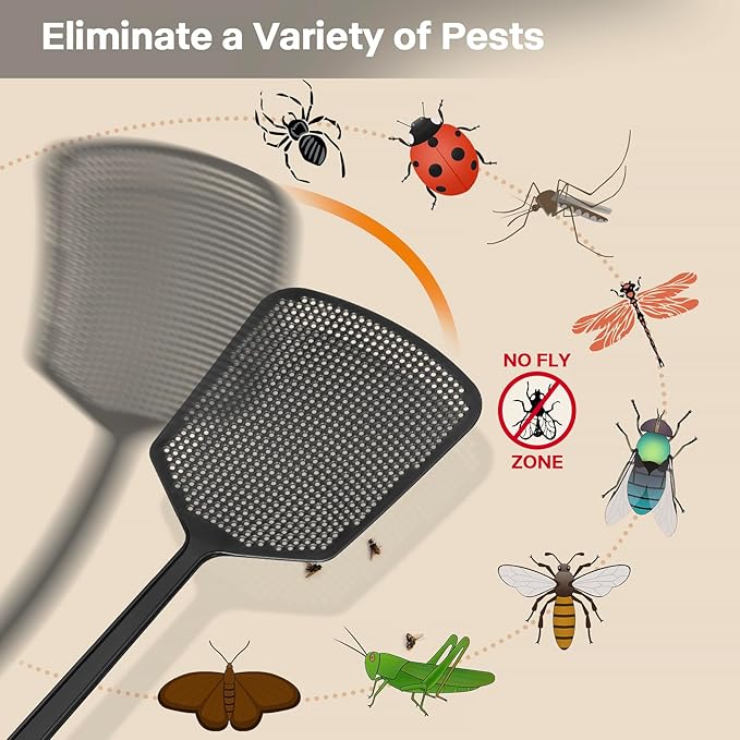 Fly Swatters-Begonia Flexible Heavy Duty Thick Fly Swatters with Bigger Paddle, Black 3 Pack
