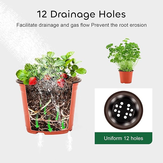 GROWNEER 60-Pack 6 Inch Plastic Nursery Pots with 15 Plant Labels – Seed Starter Kit for Indoor & Outdoor Flower Planting and Gardening Seedling Planter