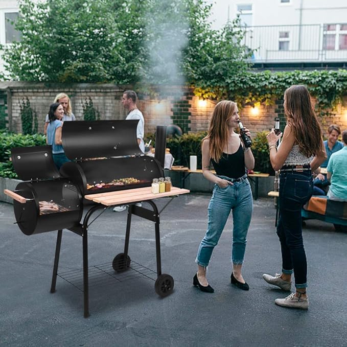 ROVSUN Charcoal Grill, Large Cooking Area of 433 Sq.In., Offset Smoker, Side Table, Perfect BBQ Grill for Indoor/Outdoor Picnic, Black