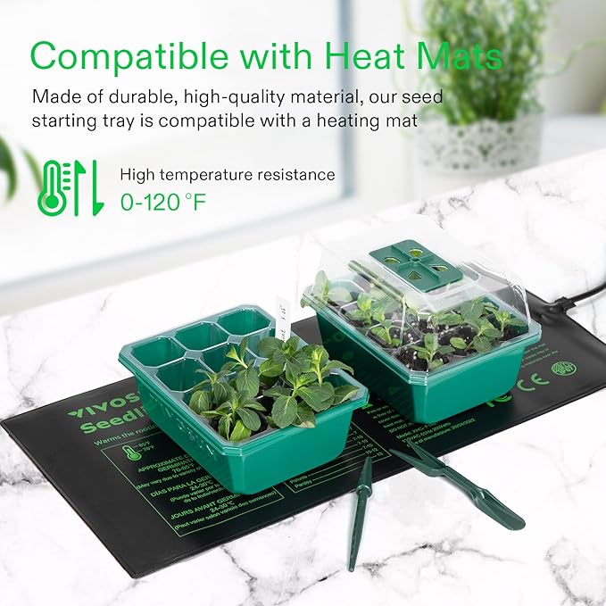 VIVOSUN 6-Pack Seed Starter Trays with 10"x20.75" Seedling Heat Mat, Self-Adjusting Dual Digital Display Temperature Controller, 72-Cell Seed Starter Kit with Humidity Dome, Reusable Propagation Trays