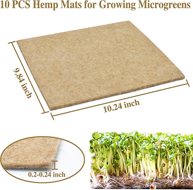 Halatool 10PCS Jute Grow Mat,Natural Hemp Mats for Growing Microgreens,10" X 10" Hydroponic Grow Pads for Micro Greens Growing Trays,Indoor Sprouting kit for Wheatgrass Sprouts