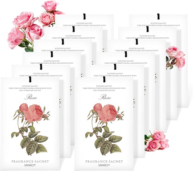 MYARO 12 Rose Sachets for Drawers and Closets, Long-Lasting Sachets Bags Drawer deodorizers Closet Scents Air FreshenerFresh Scents, Home Fragrance for Lover