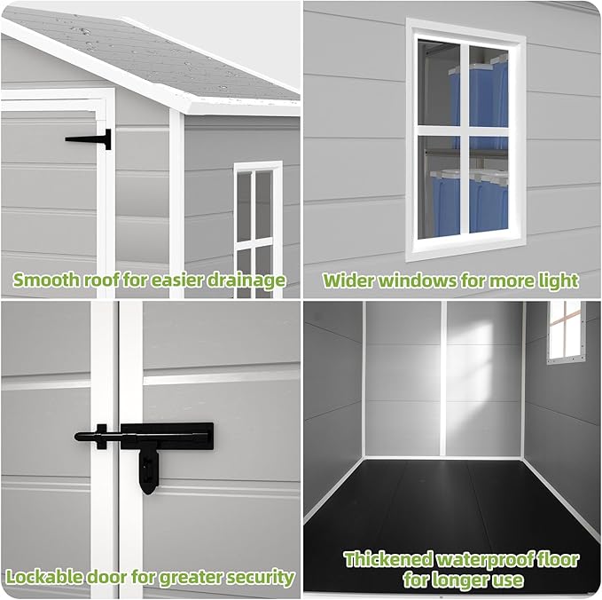 Outdoor Storage Shed 6x4.4FT, Resin Shed Plastic with Floor for Garden Tool,Waterproof Outdoor Resin Storage,Lockable Doors for Patio,Yard,Lawn (LightGray 6x4)