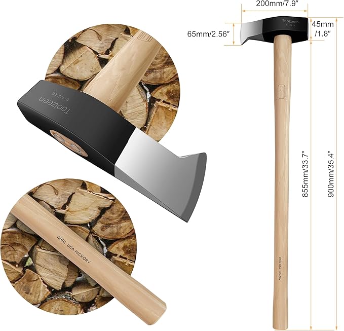 Splitting Maul- Wood Splitter Maul 6 1/2 lbs Head- Heavy Duty Wood Splitter Axe with 36" ergonomics Hickory Handle for Hardwood,Campfires,Firewood(36inch Splitting Maul)