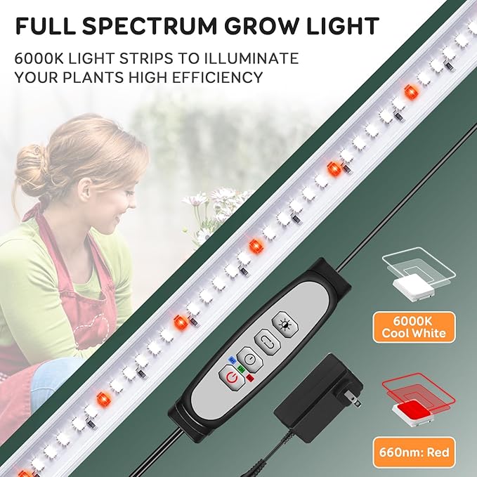 6 Bars Grow Light Strips for Indoor Plants with Auto ON/Off Timer 6/12/18H, 5 Dimmable Levels for Shelves Plant Growing(Pack 1)