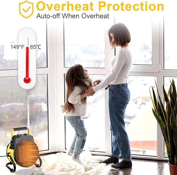1500W Portable Garage Heater, Electric Outdoor Heater with Fast Heating & Overheat Protection, Patio and Greenhouse Space Heater for Indoor or Outdoor Use(Yellow)