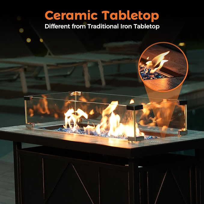 BALI OUTDOORS Fire Pit Table Propane Gas Firepit Rectangular Fire Table 42In 60,000 BTU for Outside Patio Backyard Deck Balcony
