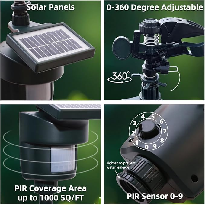 Solar Motion Activated Sprinkler to Deter Animal Cat, Birds, Dogs Repellent Outdoor Lawn Motion Sensor Water Sprinkler for Garden 2 Pack