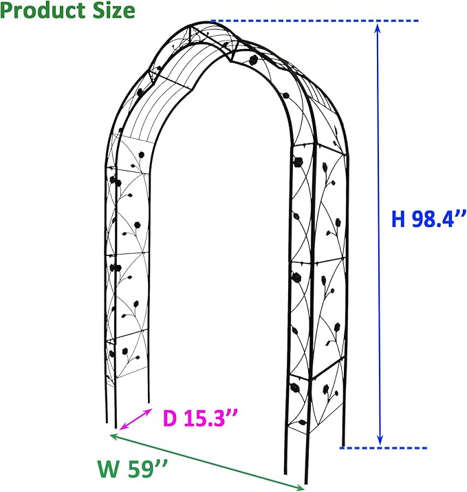 Metal Garden Arch, Garden Arch Trellis for Climbing Plants Outdoor, Garden Arbor for Weddings Party Events Decoration, Assemble Freely with 8 Styles, 59" L X 15" W X 98.4" H, Black