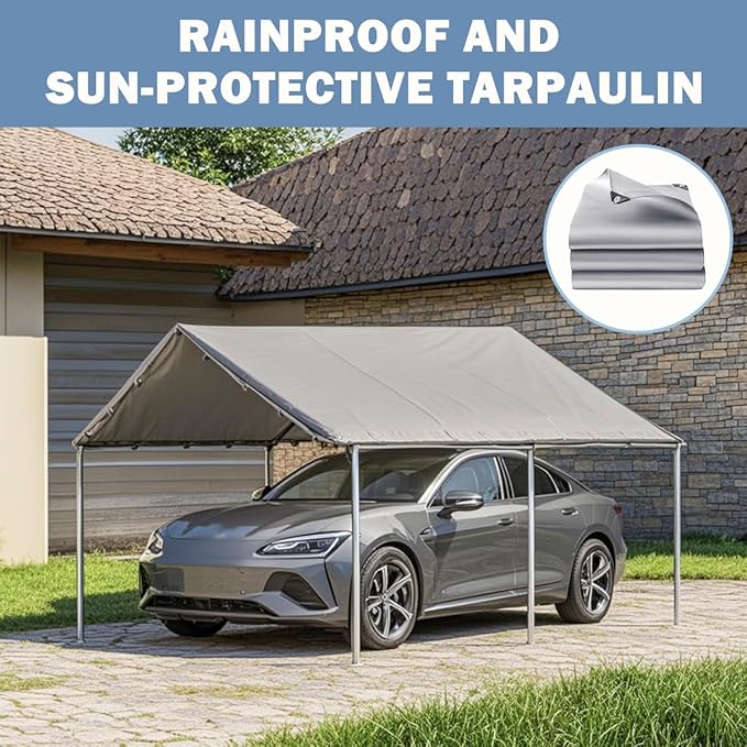 Carport Canopy 12x20 Heavy Duty, Waterproof Car Canopy, Tear Resistant Car Tent, Sun Resistant Car Port, for Garage Covering Family Vehicle Business Events Outdoor Deck(Without Frame)