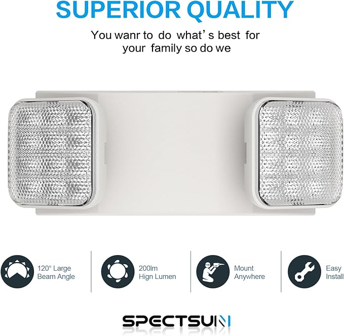 1 Pack Commercial Emergency Light with Battery Backup, Emergency Lights for Business-Hard Wired, UL 924 Certified,AC 120/277V,Two Head Adjustable LED Emergency Lighting.
