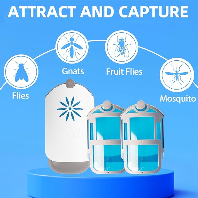 Flying Insect Trap Indoors, Gnat Killer Indoor Captures Fruit Flies, Mosquito and Gnats, Gnat Traps for House Indoor (1 Plug-in Base + 2 Cartridges)
