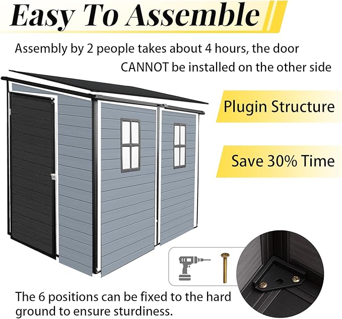 8x4ft Lean to Shed, Resin Outdoor Storage Shed with Floor and 2 Windows, Plastic Sheds & Outdoor Storage Clearance for Patio Furniture, Garden Tools Bike Accessories, Beach Chairs, Black+Grey