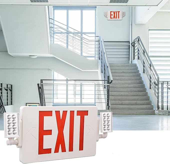 1 Pack- UL Listed Exit Sign with Emergency Lights, Two LED Adjustable Head Emergency Exit Light Combo with Battery-120-277VAC-Exit Sign for Business.