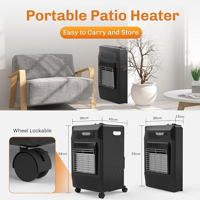 WELLUCK Propane Heater | Portable Patio Heater for Outdoor | LP Cabinet Gas Heater for Camping, Garages, Workshops & Construction Sites |18,000 BTU Warm Area up to 450 sq. ft, 3 Power Settings