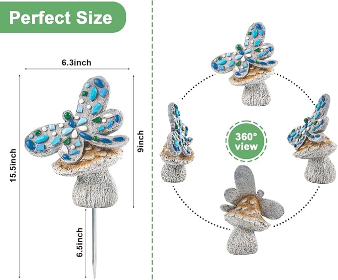 bocola Resin Dragonfly Cemetery Decoration for Grave-Memorial Gravesite Stake - Metal Ground Stake for Cemetery Decor, Grave Marker