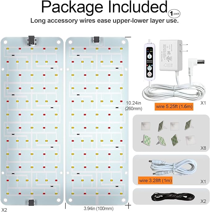 DOMMIA Grow Light, 20W Ultra-Thin Panel Grow Lights for Indoor Plants, High PPFD Full Spectrum, Dimmable, 6/12/16H Timer Auto on/Off, Suitable for Indoor Growing, Warm White 2-Pack