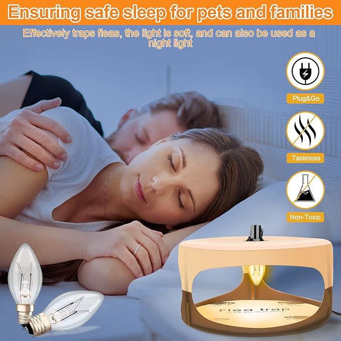Flea Trap for Inside Your Home, Indoor Flea Traps with 1 Glue Discs Odorless Natural Fleas Killer Traps Pad Bed Bug Trap Light Bulb Pest Control for Home House Inside