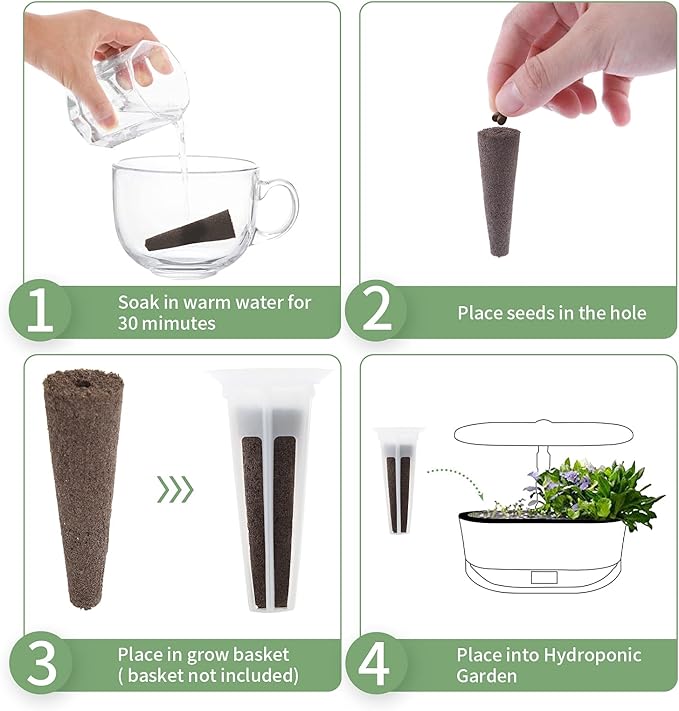 30 Pack Grow Sponges, Seed Pods Replacement Root Growth Sponges Compatible with AeroGarden, Moldy-Free, Kit with 10 Pod Labels for Hydroponic Indoor Garden System