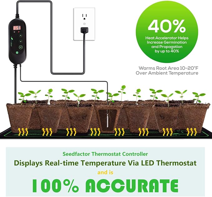 Seedfactor MET Certified Seedling Heat Mat with 50℉~108℉ Digital Thermostat Controller for Seed Germination (20" x 20")