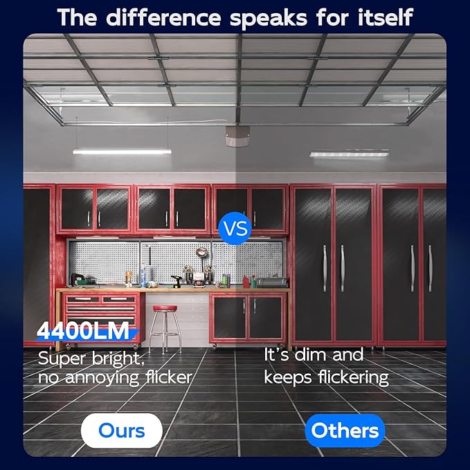 hykolity 10 Pack 4FT Linkable LED Utility Light Fixture, 4400lm, 42W, 5000K Daylight for Workshop, Garage, Hanging or Surface Mount, with Power Cord, ETL