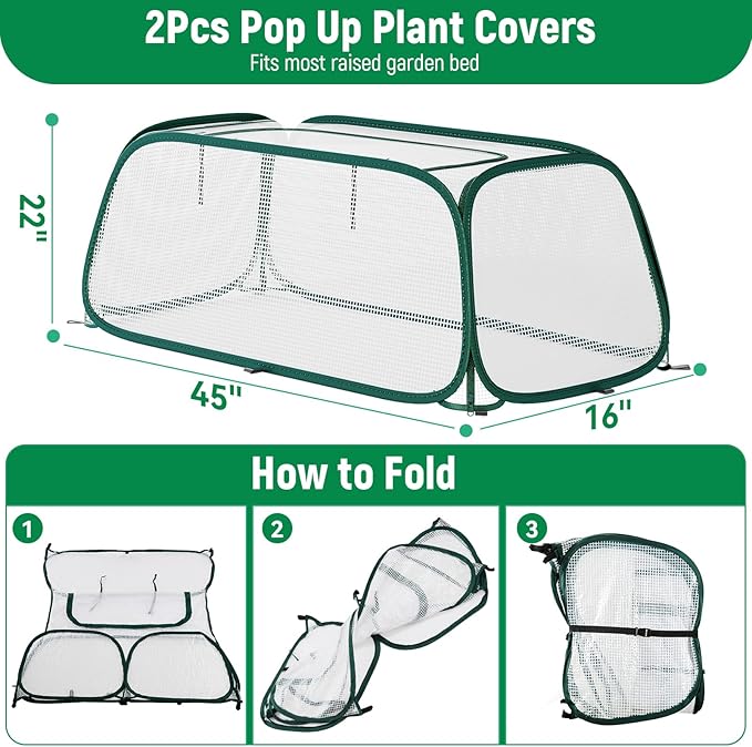 2PACK Raised Garden Bed Covers - 50% Sunblock Plant Covers, Plant Tent Cage with 16 Stakes Protects Plants Against Pests & Animals, Freeze Protection Greenhouse Cover for Seedlings Fruits -45"x22"x16"