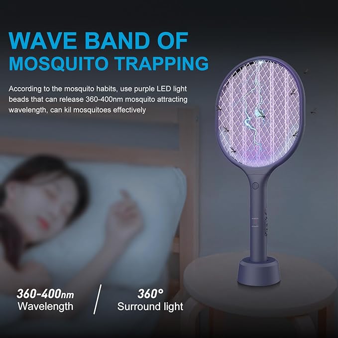Electric Fly Swatter 2 Pack, 3000V Bug Zapper Racket Fly Zapper with 1500mAh Rechargeable Battery, Indoor Outdoor Fly Trap Mosquito Killer with 3-Layer Safety Mesh for Home, Kitchen, Patio, Camping