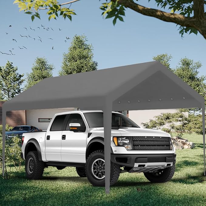 Carport Replacement Canopy, Replacement Top Cover for 12' x 20' Carport Frame, 180G PE Fabric Waterproof & UV Protected Tarp with Ball Bungees, Grey (Only Top Cover, Frame is not Included)