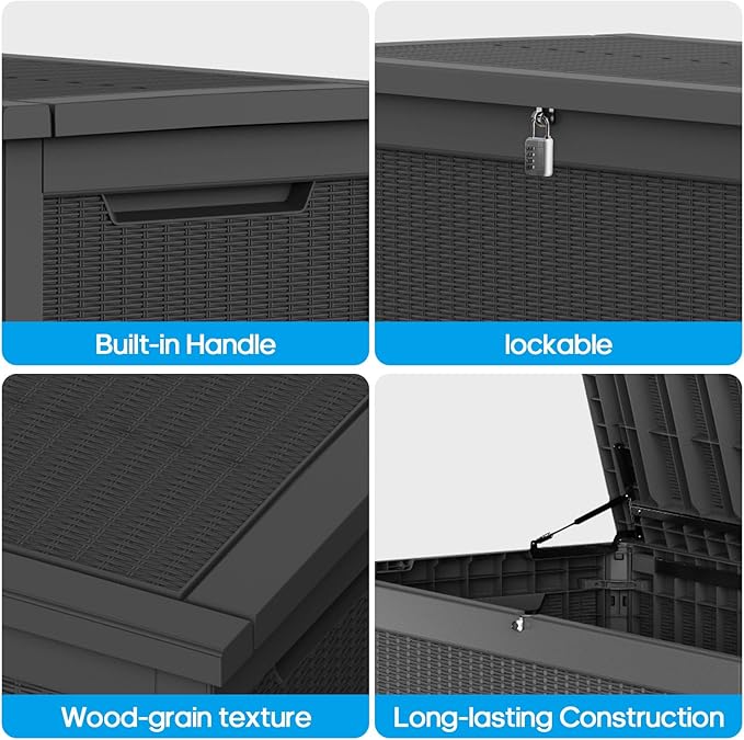 320 Gallon Waterproof Large Resin Deck Box Indoor/Outdoor Lockable Storage Container and Seating for Garden, Pool, and Patio (320 Gallon, Black)