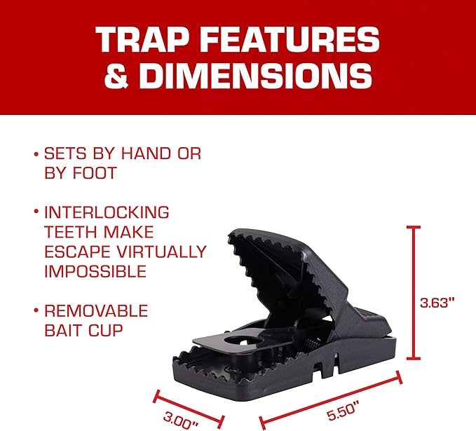 Tomcat Rat Snap Trap, 1 Rat Size Trap - Reusable - Effectively Kill Rats - Ideal for Home and Farm Use