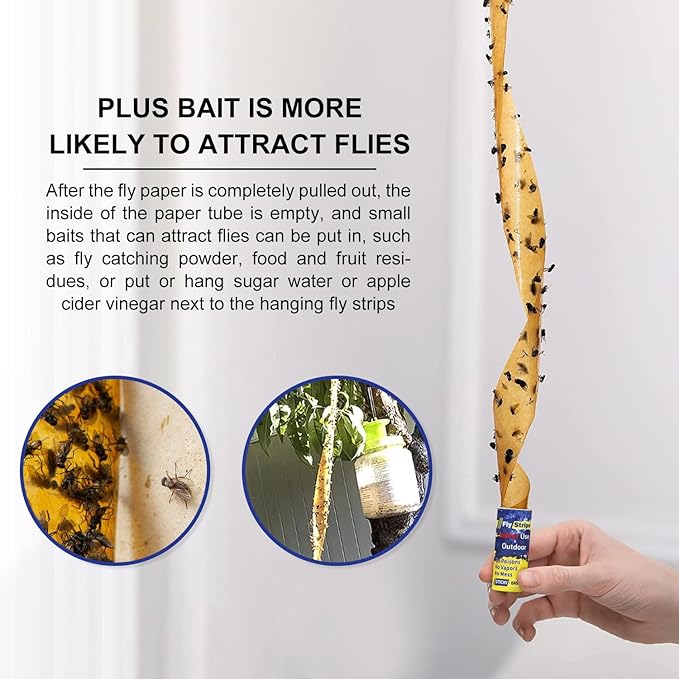 24 Pack Fly Strips Ribbon Sticky Indoor Outdoor Hanging, Fruit Fly Traps Outdoor Fly Paper Indoor, Gnat Flies Tape Catcher for Home