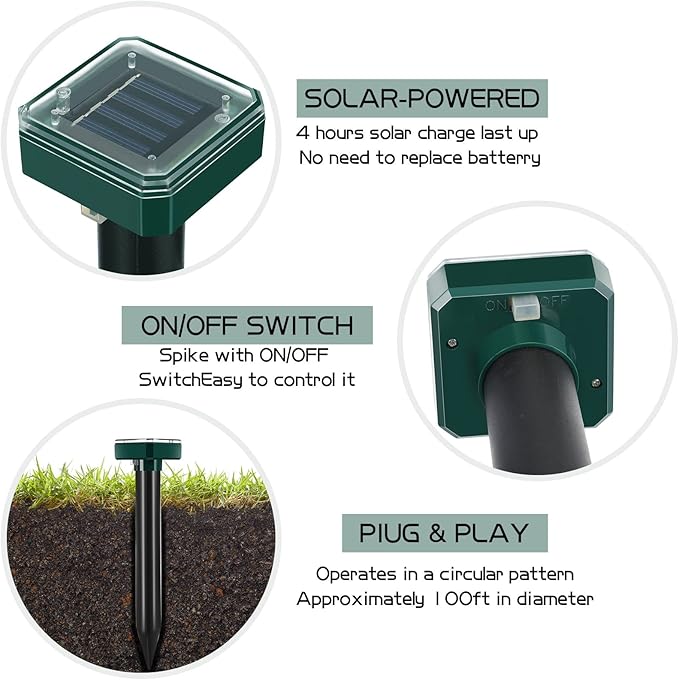 6 Pcs Mole Repellent for Lawns Solar Powered Mole Repeller Ultrasonic Gopher Repellent Waterproof Outdoor Snake Stakes Spikes for Yard Garden Gophers Groundhogs Voles Rodent (Small)