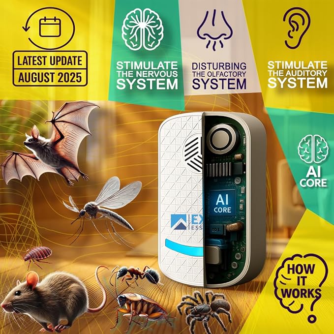 T-24, Ultrasonic Pest Repeller Wall Plug-in Most Effective Than Repellents - Get Rid of - Rodents, Squirrels, Mice, Rats, Bats, Roaches, Ants, Spiders, Bed Bugs, Мosquito, Insects, Fleas (2 Pack)