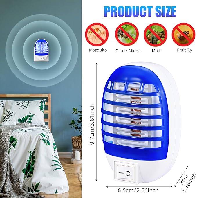 Indoor Bug Zapper Plug in, Electronic Mosquito Zapper Ultimate Fly Zapper Lamp for Bug Insect for Home,Bedroom, Living Room,Office Insect Trap, Pack of 4, Blue 