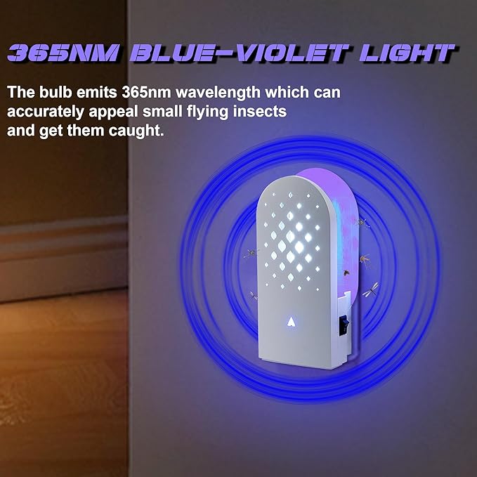 Lulu Home Indoor Flying Insect Trap, 2 Packs Plug-in Bug Light Catcher with 10 Reversible Sticky Pads, 365nm Wavelength Attracting Mosquitos, Moths, Fruit Flies, Gnats and More for Home & Office