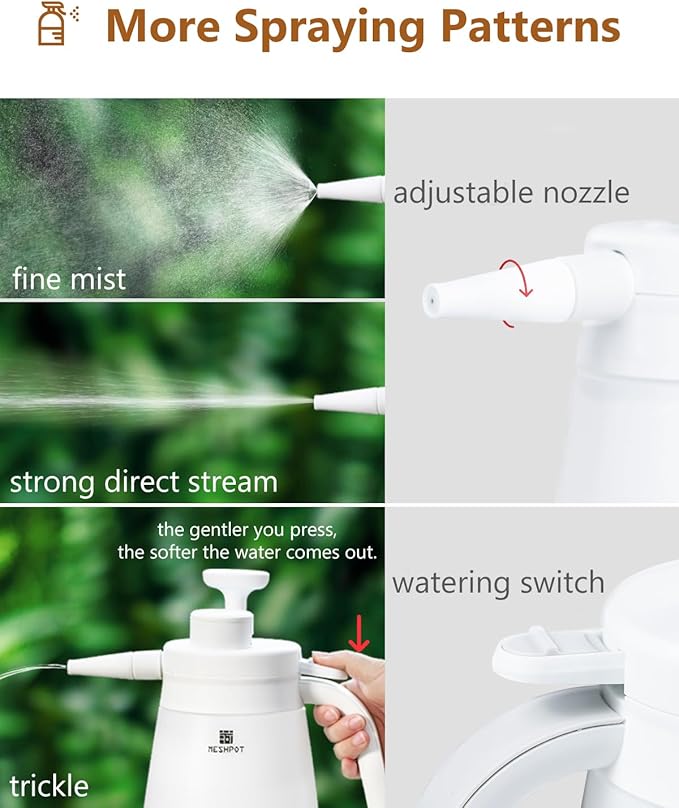 0.4 Gallon Garden Pump Sprayer, Easy to Fill with One Finger, 50 oz Small Water Sprayer Provide 3 Spraying Patterns, Handheld Weed Sprayer with Pressure Release Valve (1.5L White)