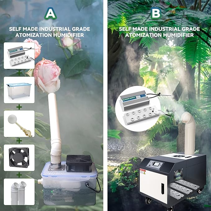 Mxmoonant Mist Maker 10 Head Ultrasonic Pond Fogger 7000ml/H Mist Humidifier with Float 400W Power Supply for Landscape Vegetable Preservation Scenic Magical Atmosphere